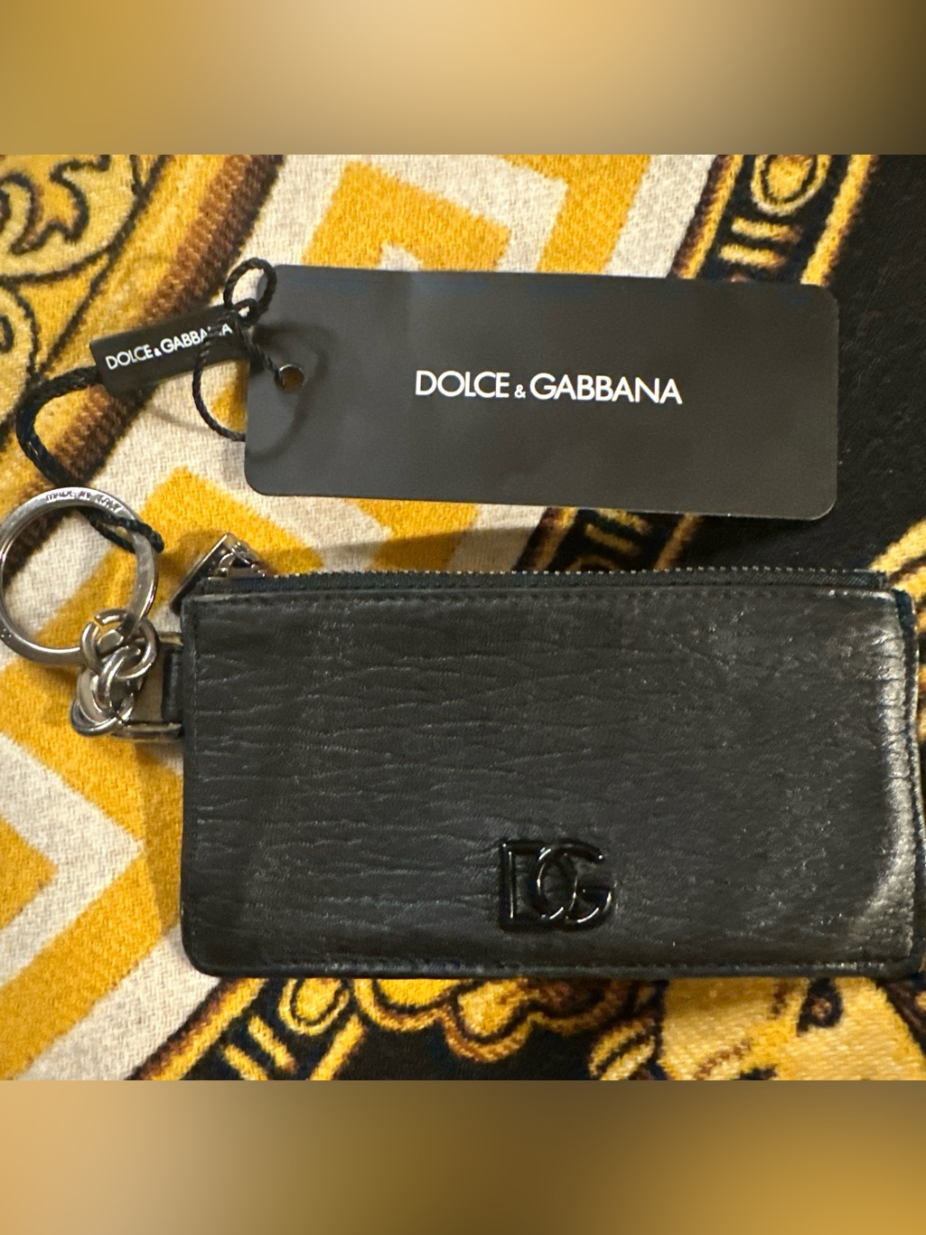 Dolce & Gabbana Black Leather Zip Card Pouch With Dg Emblem Nwt